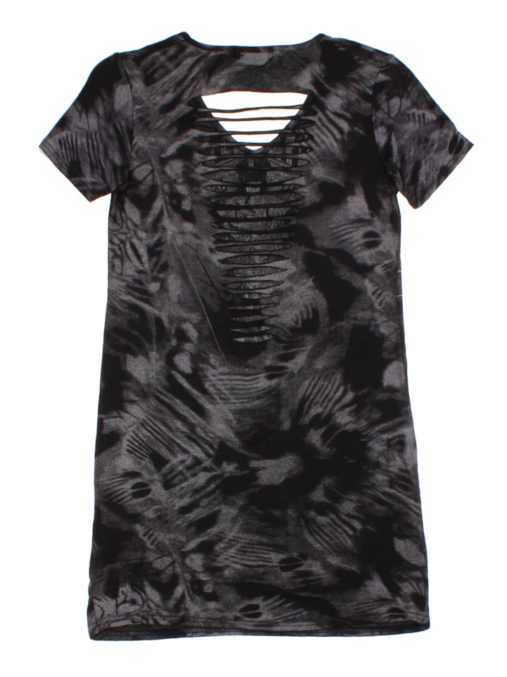 Y2K Black Graphic Open Back T-Shirt (Size S)