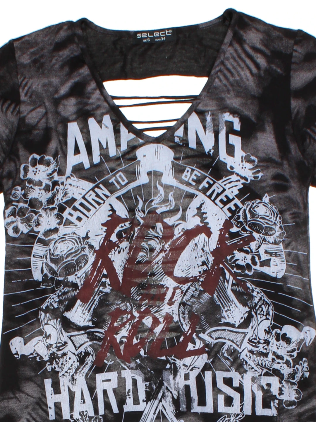 Y2K Black Graphic Open Back T-Shirt (Size S)