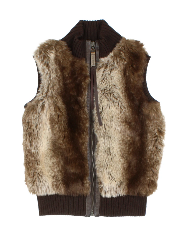 Y2K Brown Faux Fur Gilet (Size XXS)