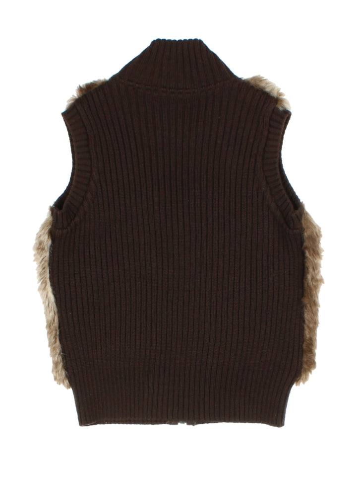 Y2K Brown Faux Fur Gilet (Size XXS)
