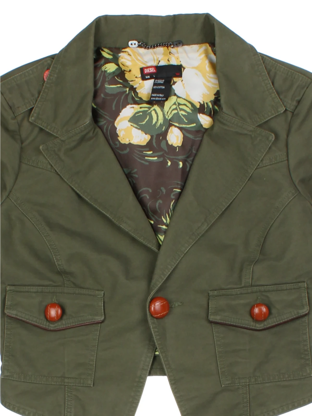 Y2K Diesel Cropped Green Military Jacket (Size S)