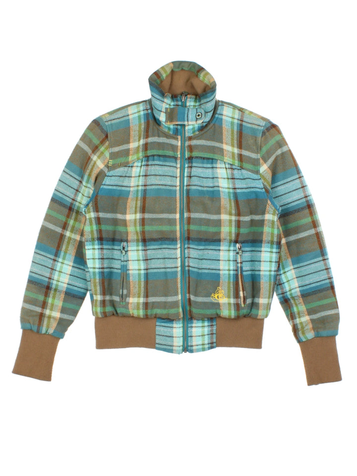 Y2K Blue Checked Funnel Neck Jacket (Size M)