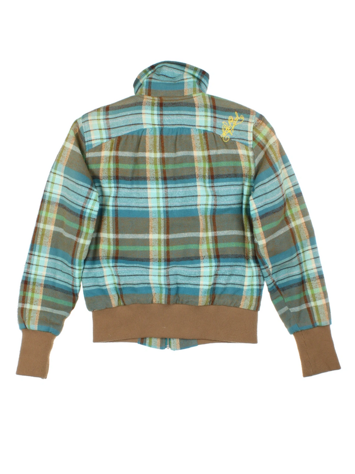 Y2K Blue Checked Funnel Neck Jacket (Size M)