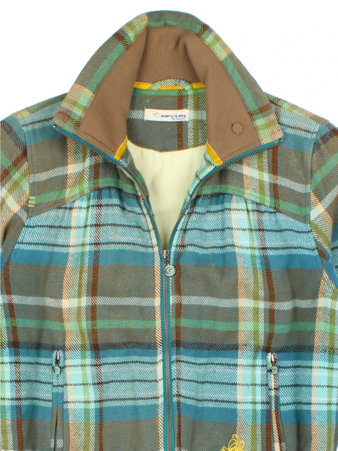 Y2K Blue Checked Funnel Neck Jacket (Size M)