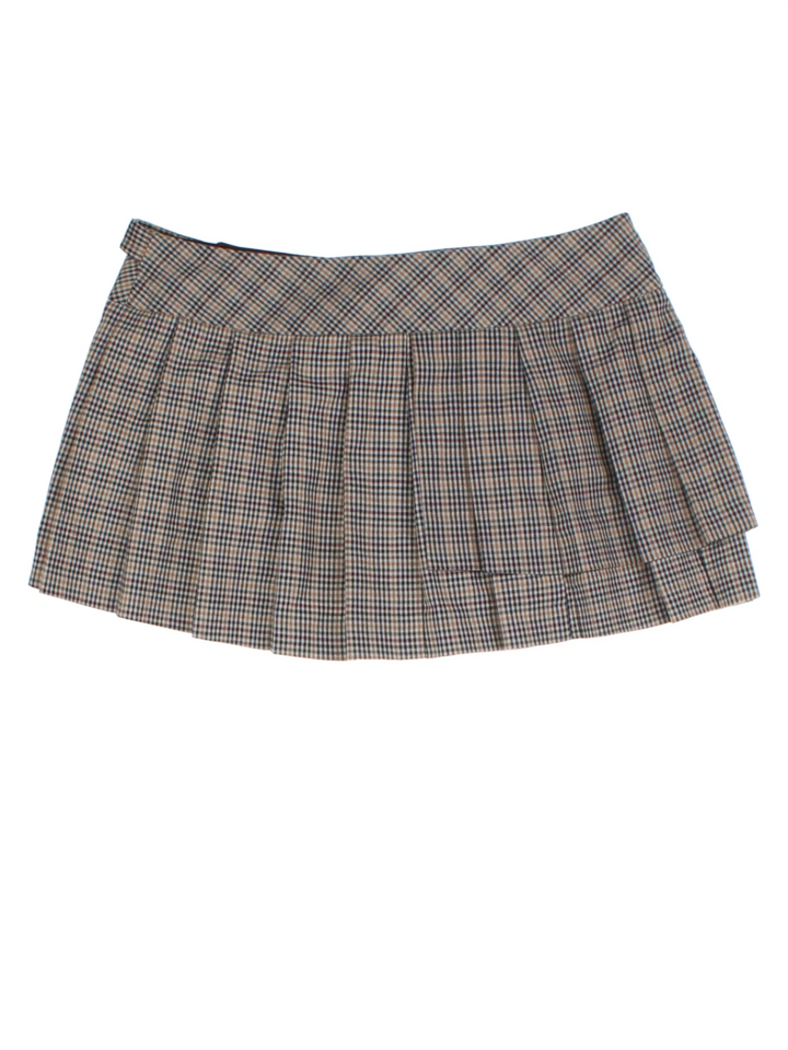 Y2K Brown Pleated Mini Skirt (Size L)
