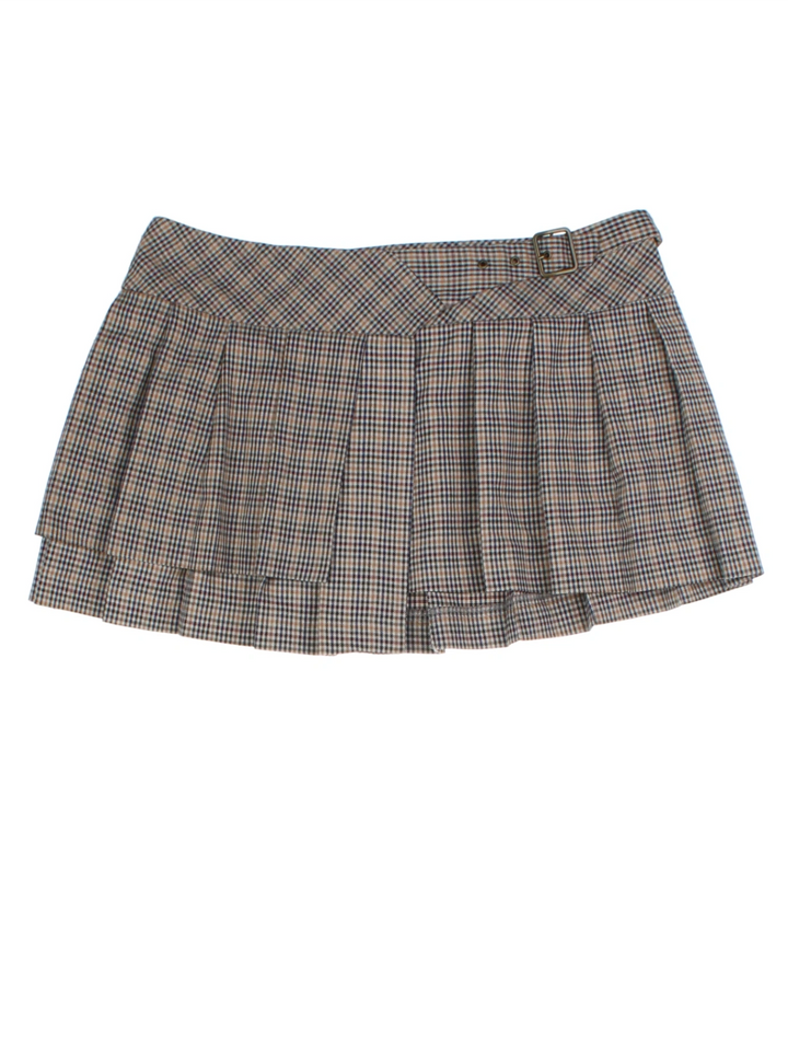 Y2K Brown Pleated Mini Skirt (Size L)
