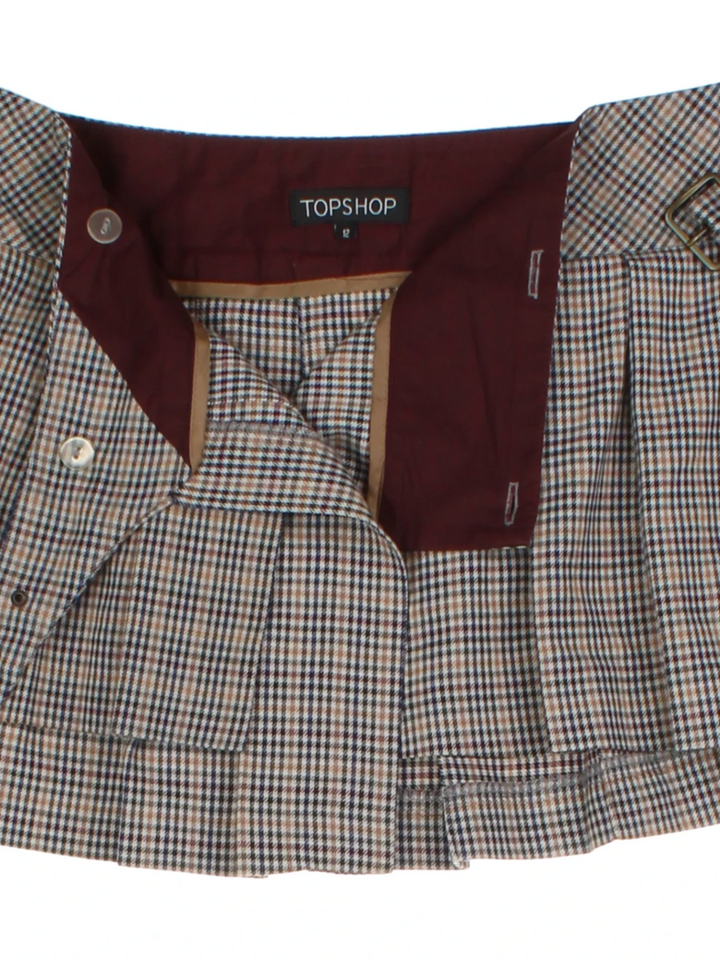 Y2K Brown Pleated Mini Skirt (Size L)