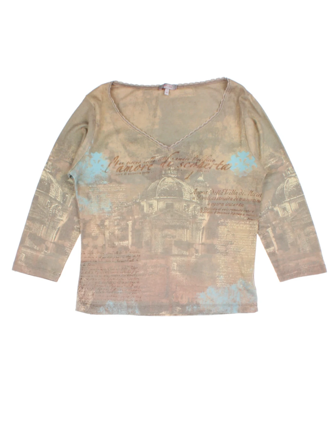Y2K Tan Printed Top (Size M)