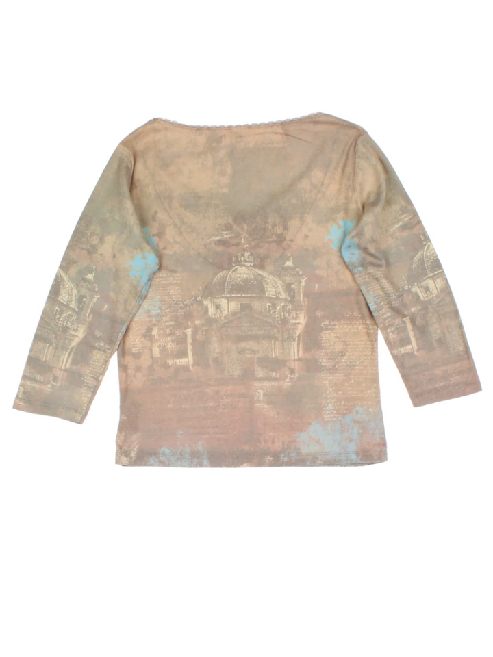 Y2K Tan Printed Top (Size M)