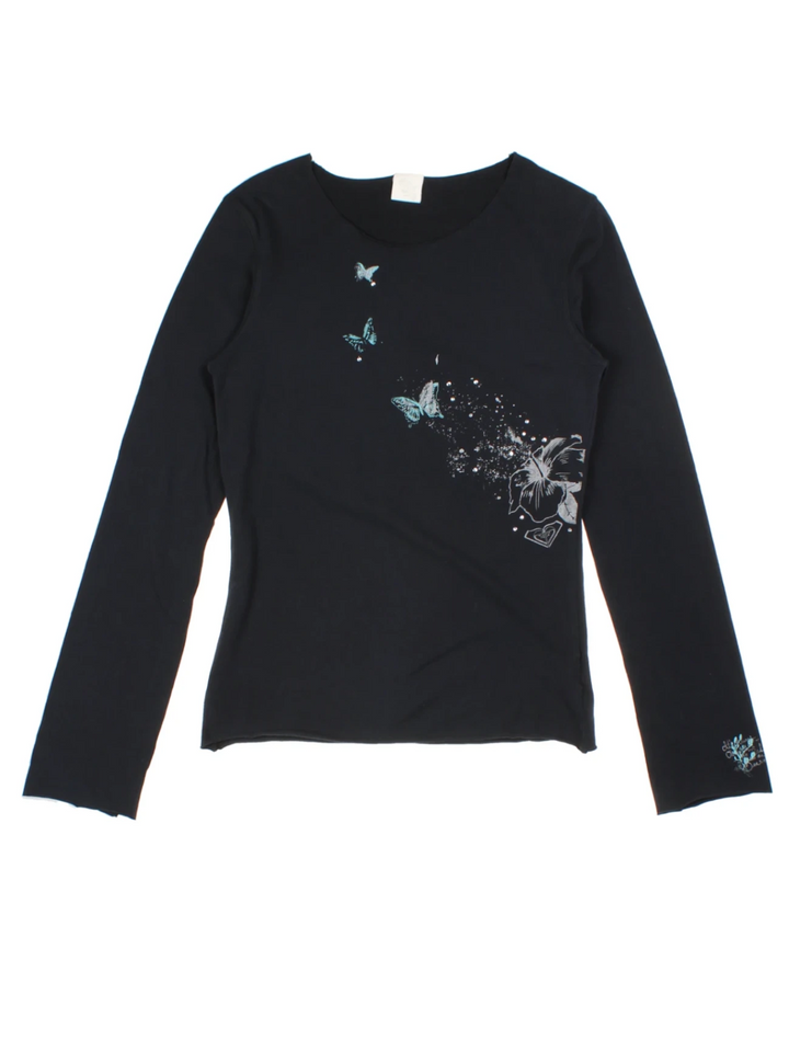 Y2K Roxy Black Long Sleeve Crew T-Shirt (Size M)