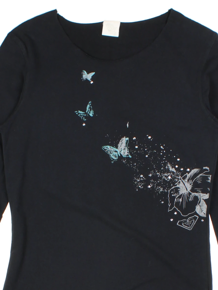 Y2K Roxy Black Long Sleeve Crew T-Shirt (Size M)