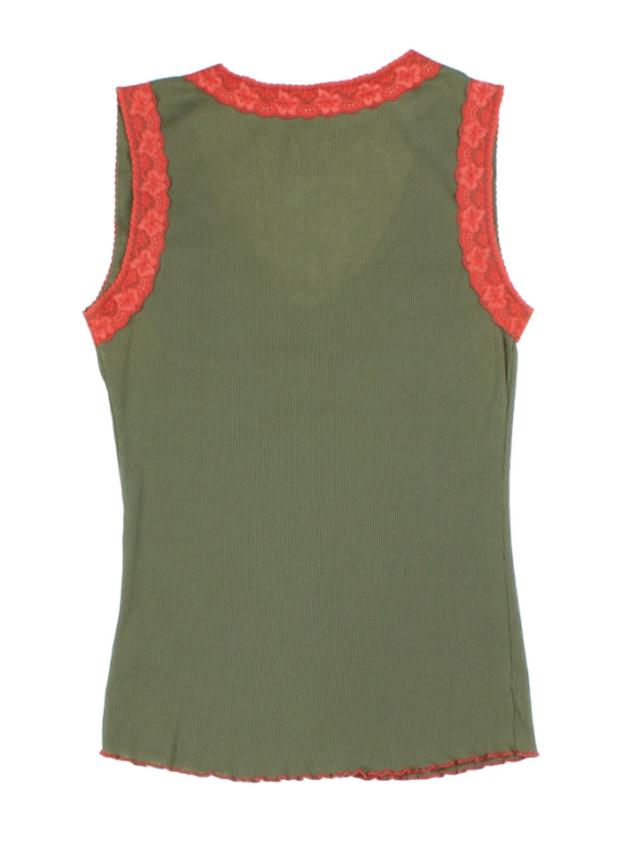 Y2K Green Tank Top Lace Trim (Size M)