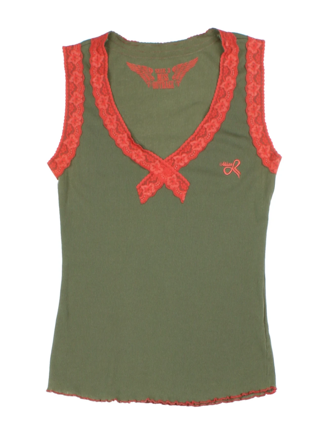 Y2K Green Tank Top Lace Trim (Size M)
