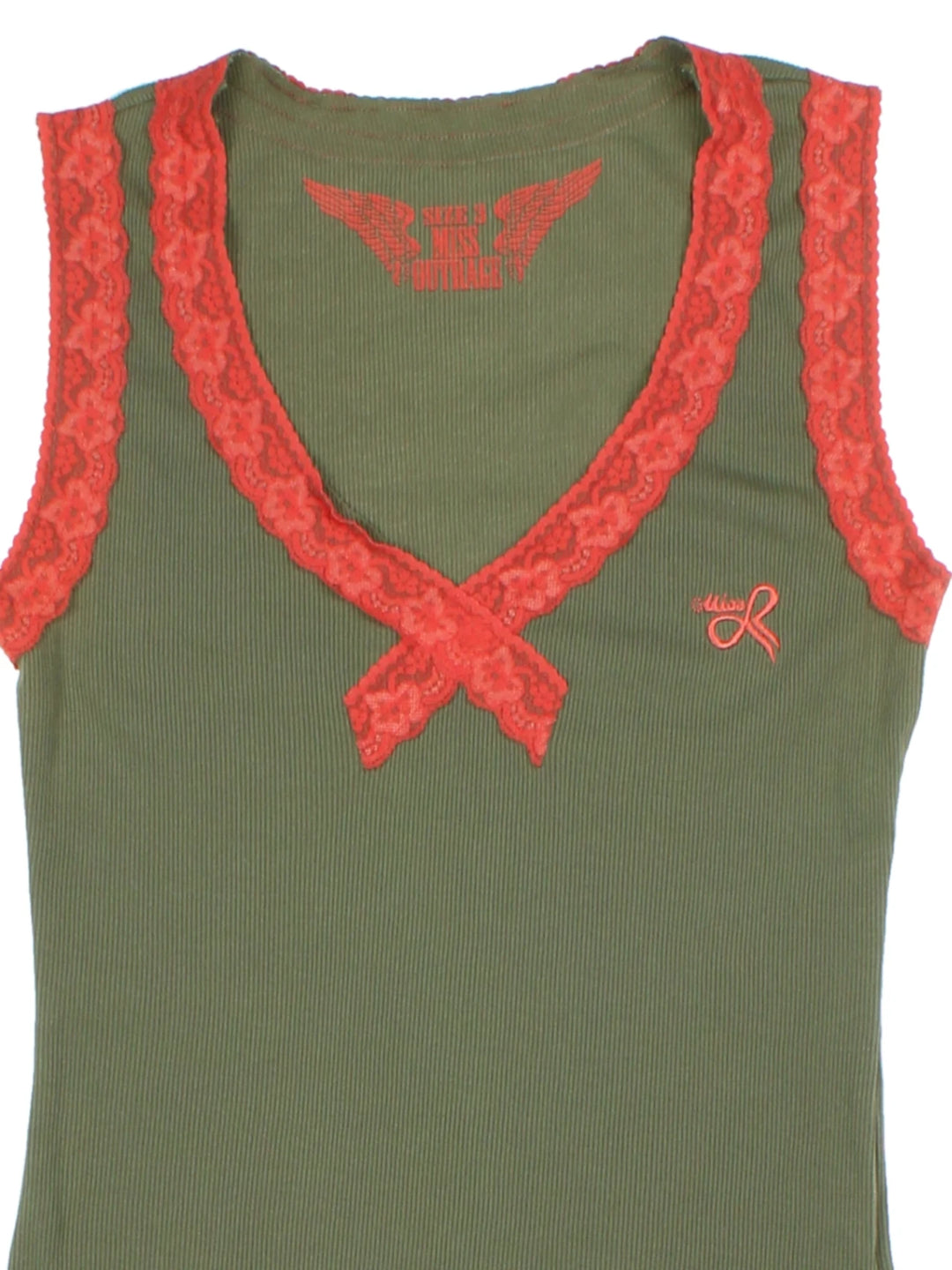 Y2K Green Tank Top Lace Trim (Size M)