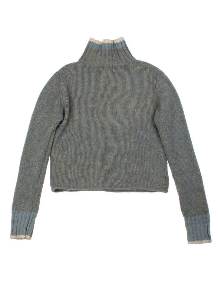 90s Thomas Burberry Blue Wool Turtle Neck Sweater (Size M)