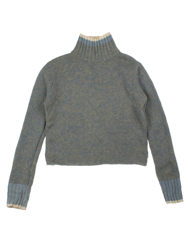 90s Thomas Burberry Blue Wool Turtle Neck Sweater (Size M)