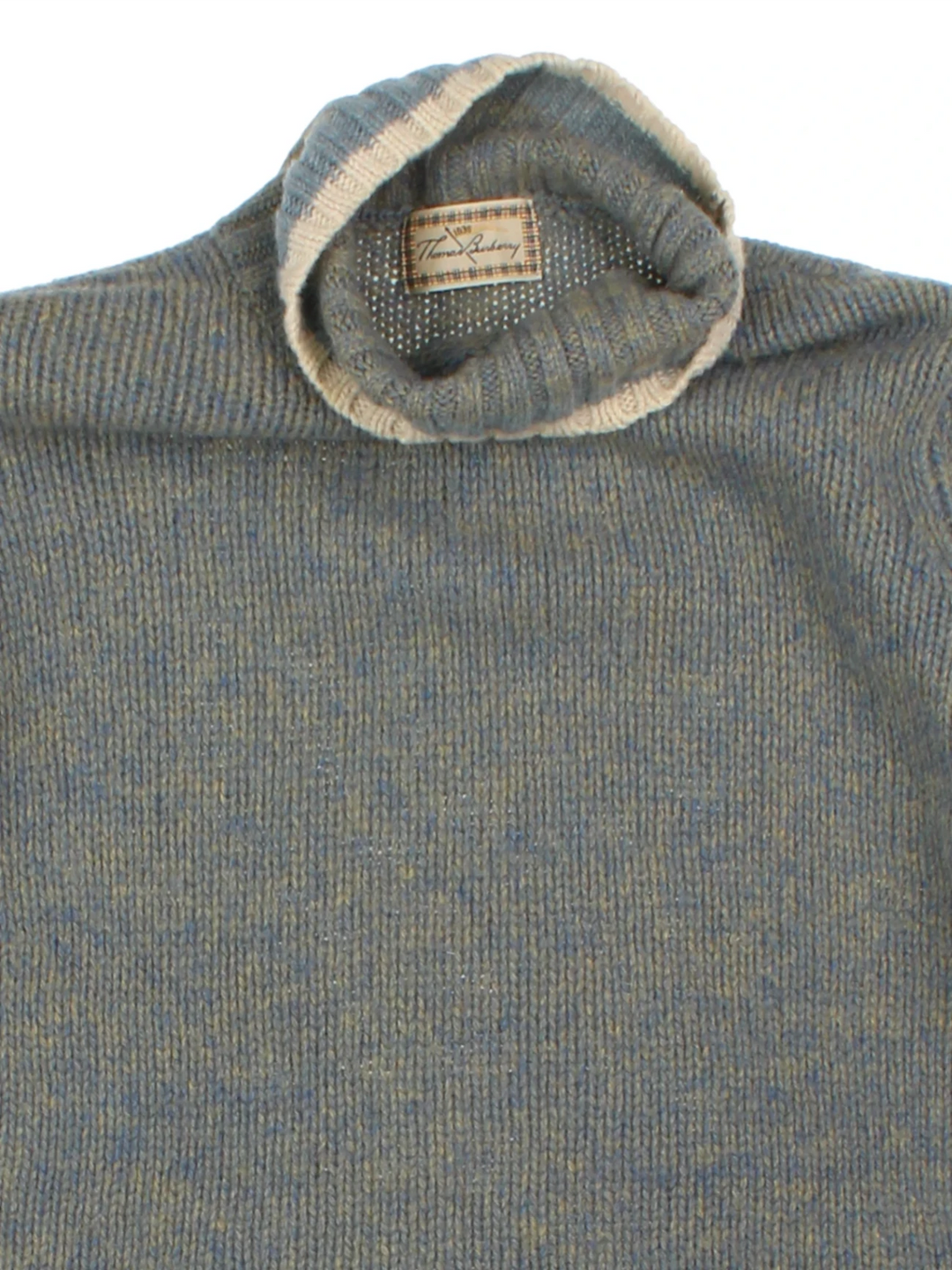 90s Thomas Burberry Blue Wool Turtle Neck Sweater (Size M)