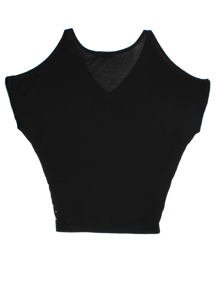 Y2K Morgan Black Embellished V-Neck Top (Size M)