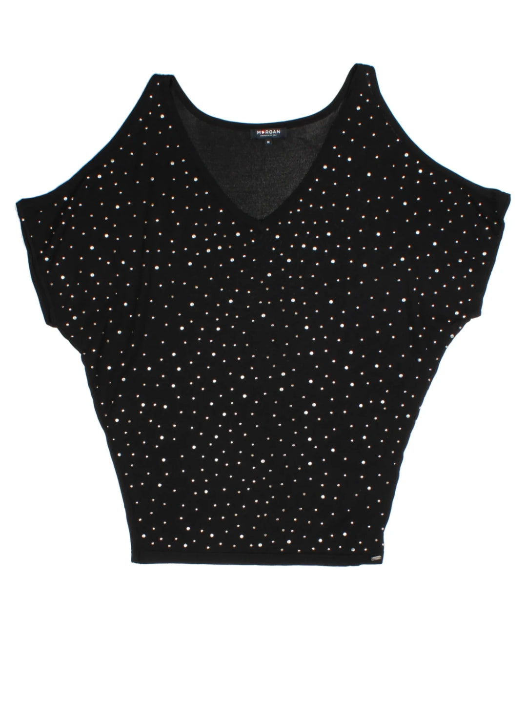 Y2K Morgan Black Embellished V-Neck Top (Size M)