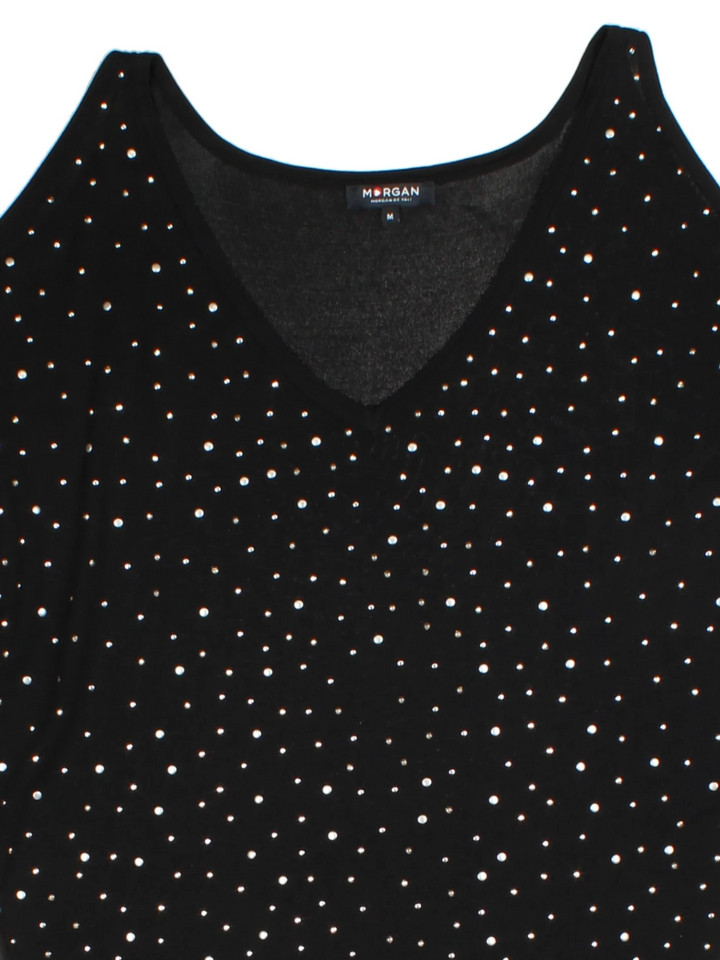 Y2K Morgan Black Embellished V-Neck Top (Size M)
