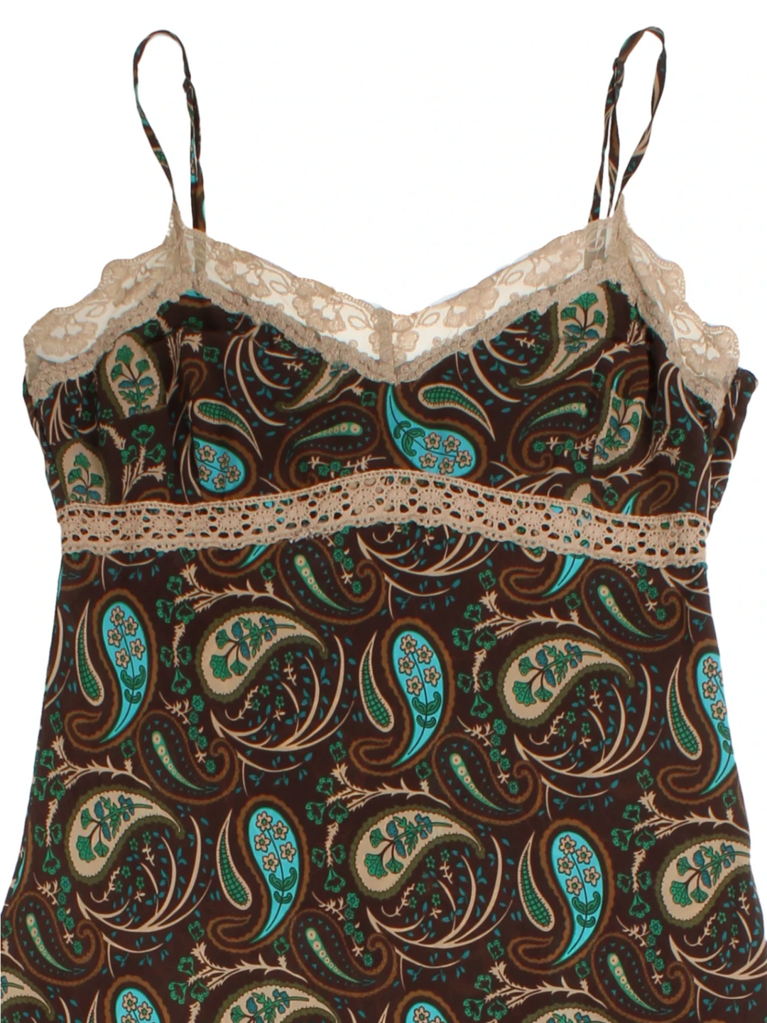 Y2K Brown Paisley Midi Dress (Size M)