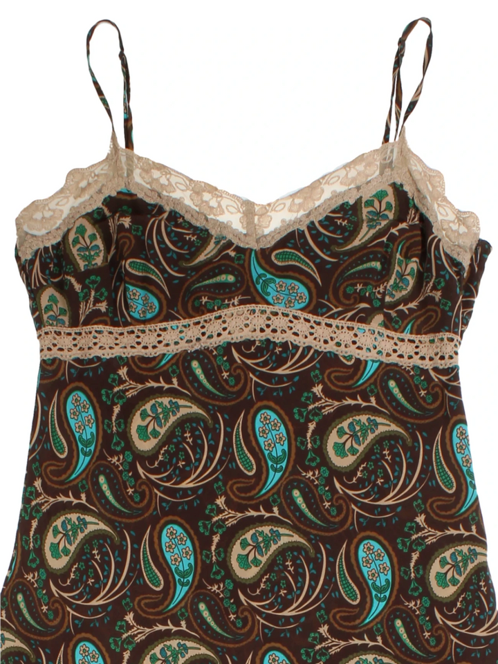 Y2K Brown Paisley Midi Dress (Size M)