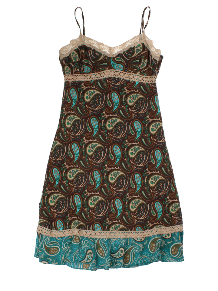 Y2K Brown Paisley Midi Dress (Size M)