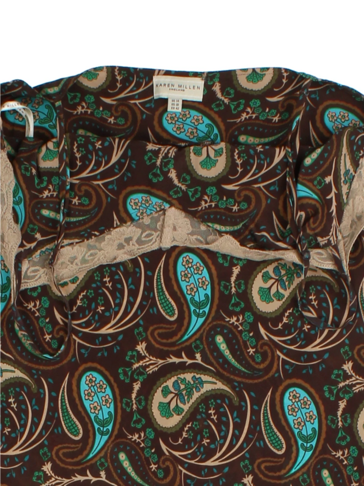 Y2K Brown Paisley Midi Dress (Size M)