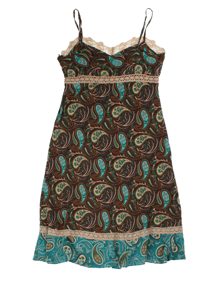 Y2K Brown Paisley Midi Dress (Size M)