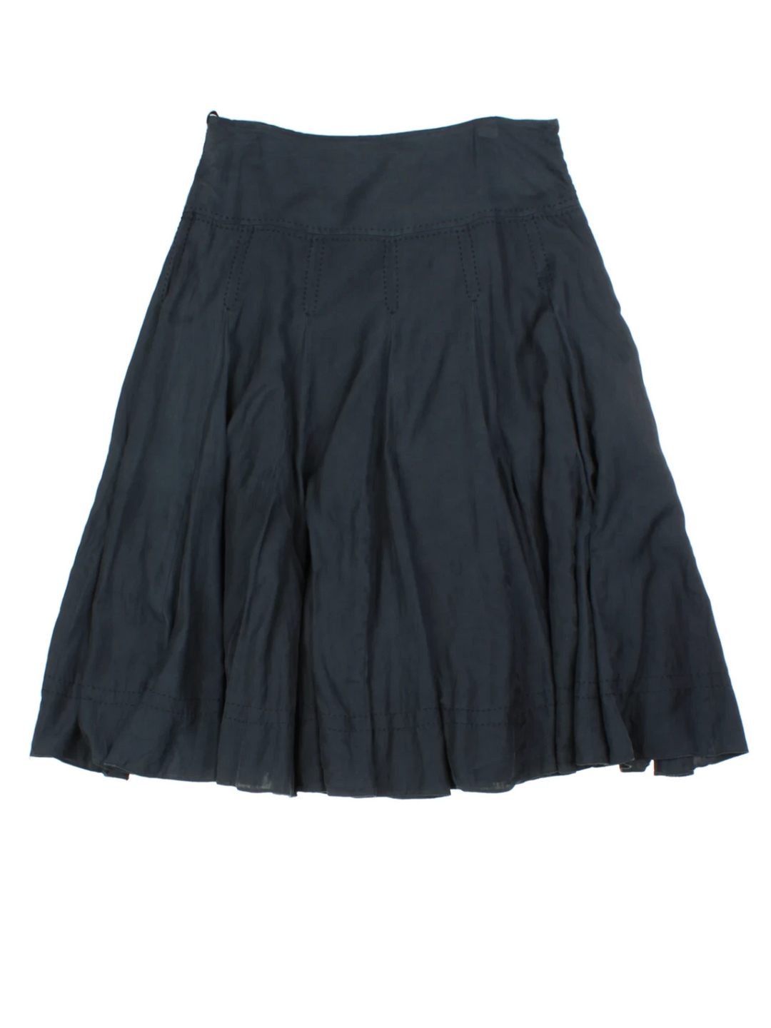 Y2K Coast Black Pleated Silk Midi Skirt (Size M)