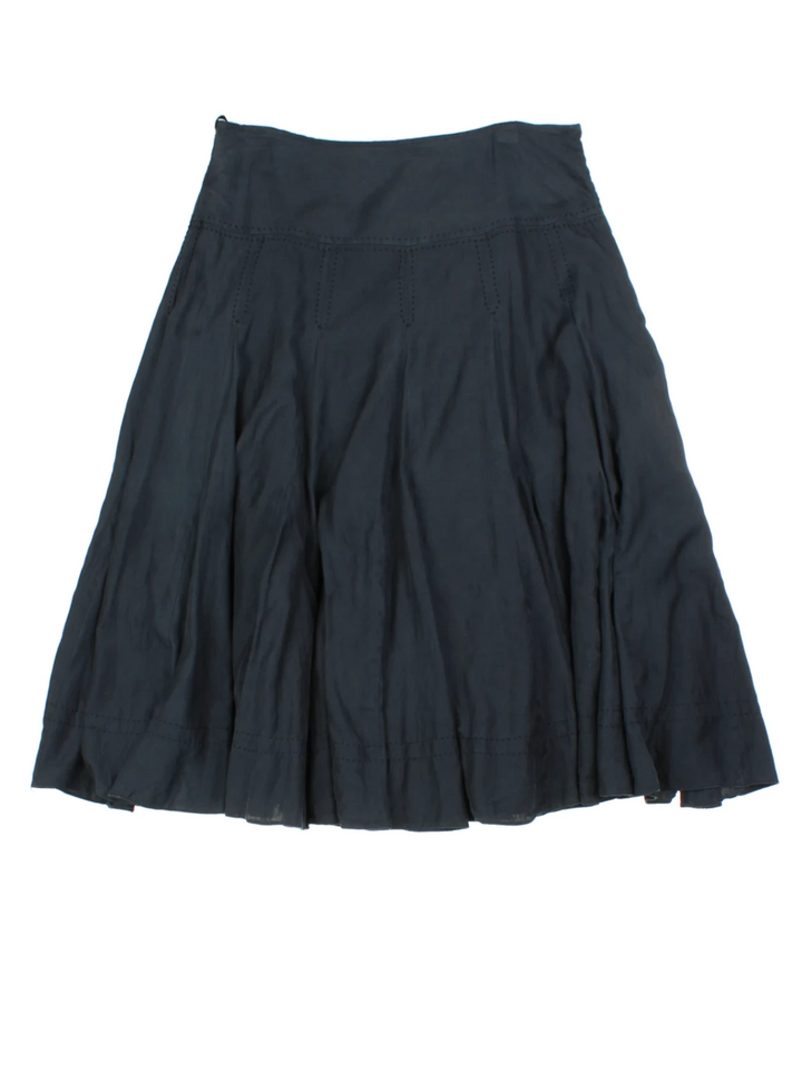 Y2K Coast Black Pleated Silk Midi Skirt (Size M)
