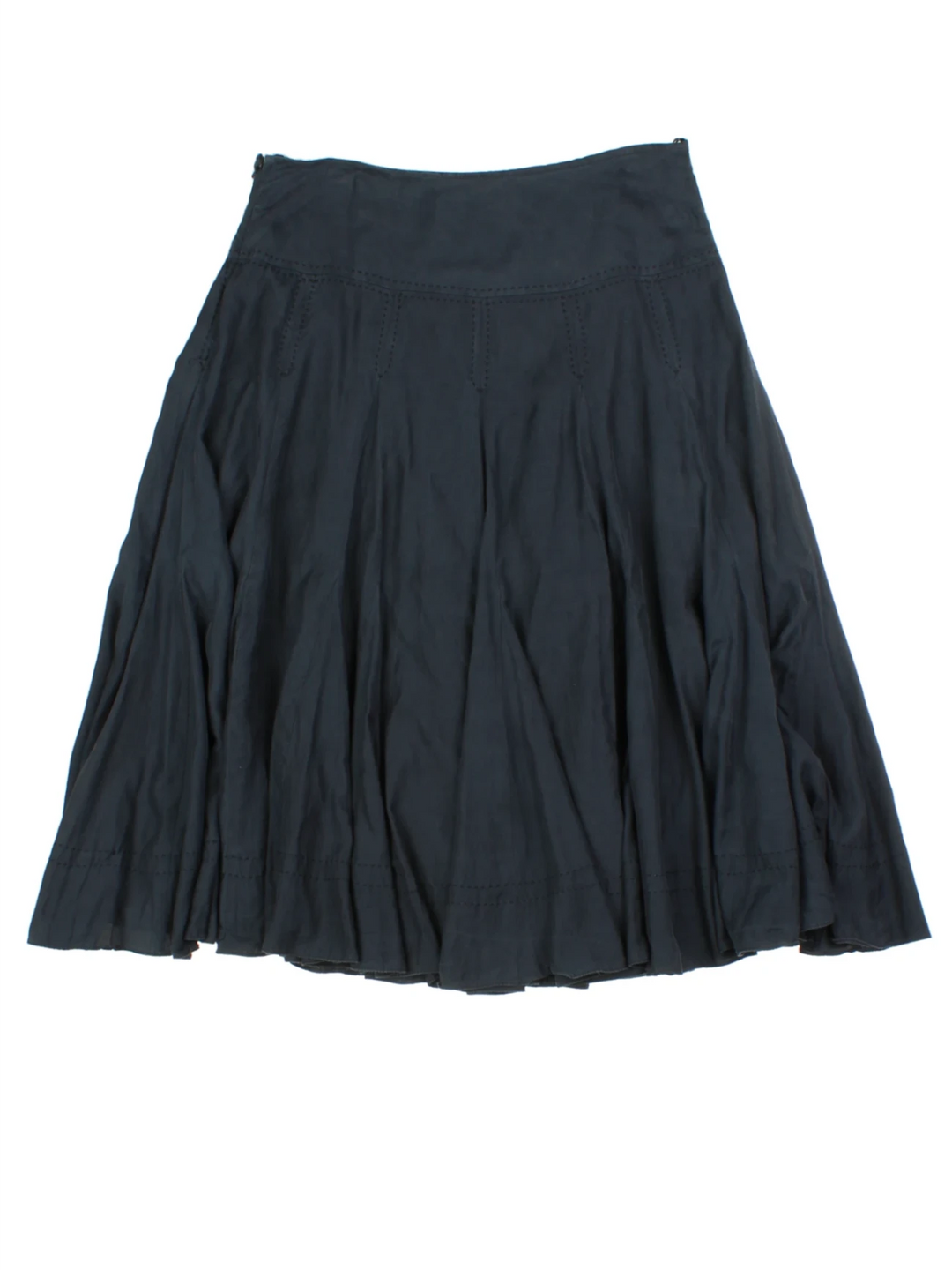 Y2K Coast Black Pleated Silk Midi Skirt (Size M)