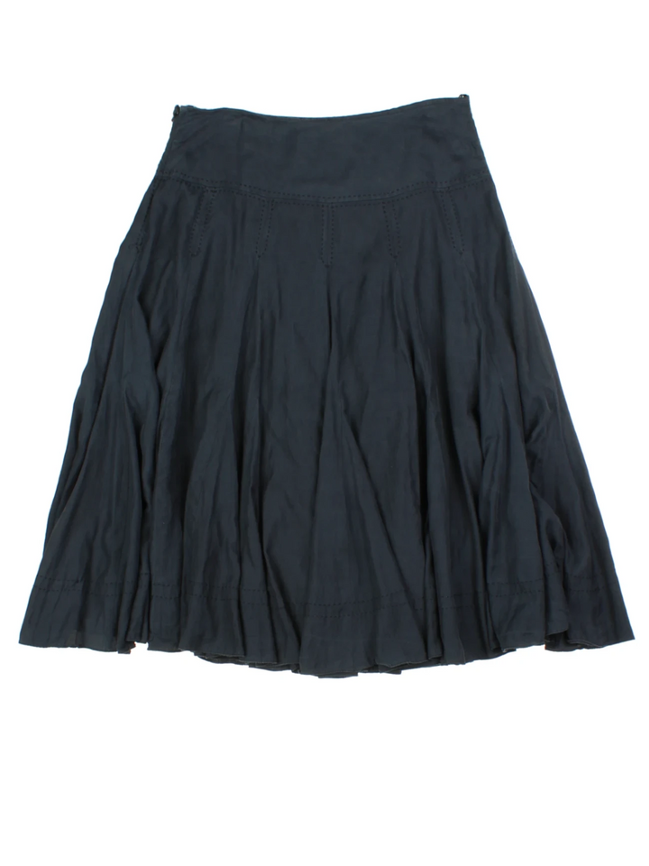Y2K Coast Black Pleated Silk Midi Skirt (Size M)