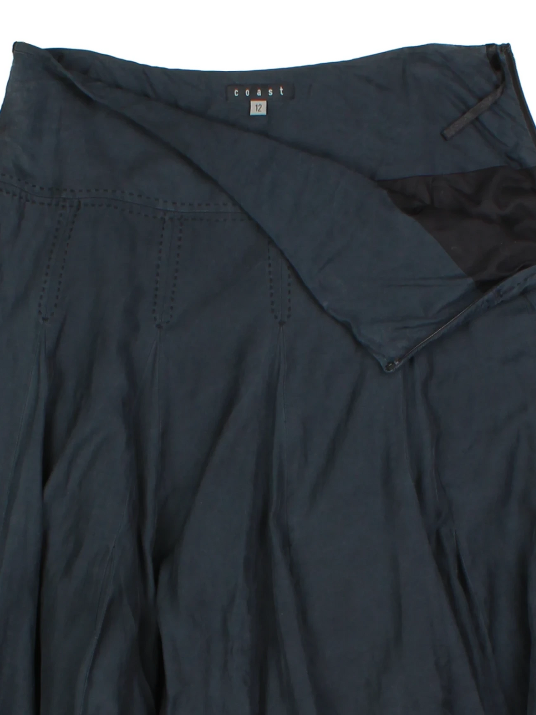 Y2K Coast Black Pleated Silk Midi Skirt (Size M)