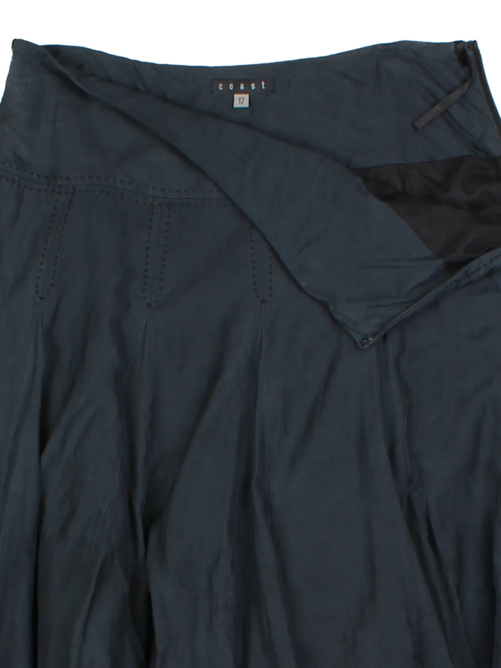 Y2K Coast Black Pleated Silk Midi Skirt (Size M)