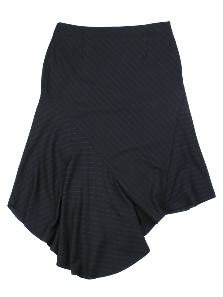 Y2K Pinstripe Blue Asymmetrical Midi Skirt (Size M)