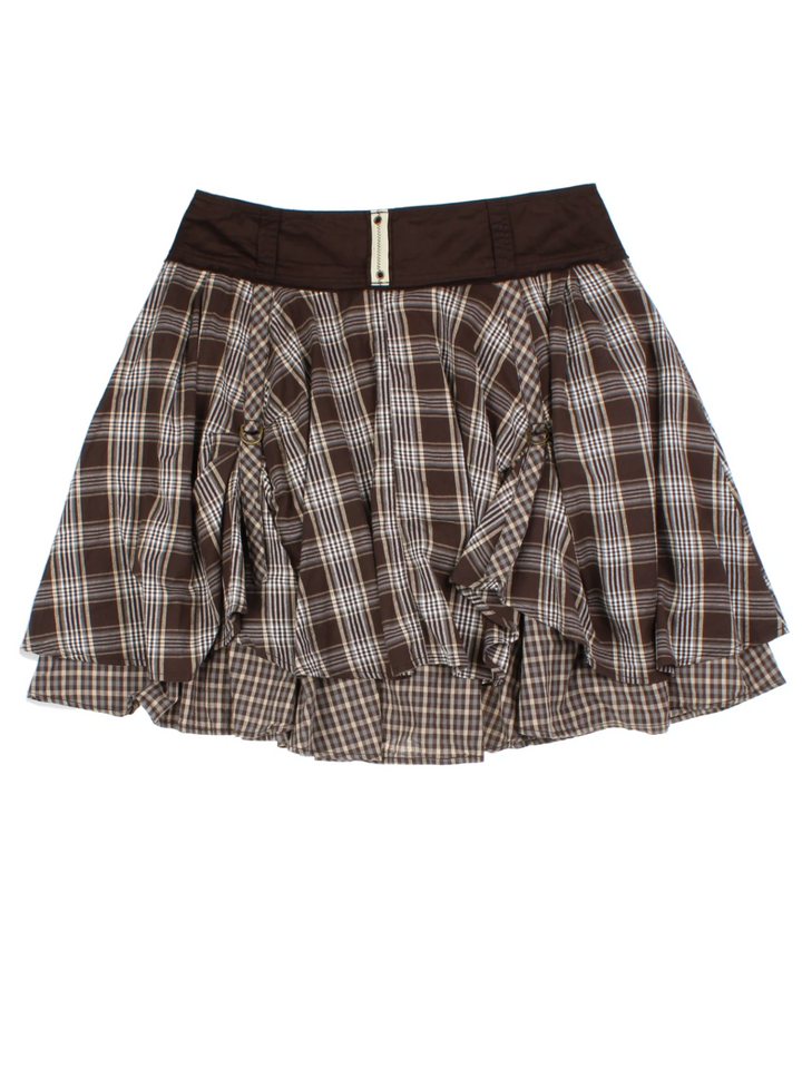 Y2K Next Brown Plaid Layered Mini Skirt (Size L)