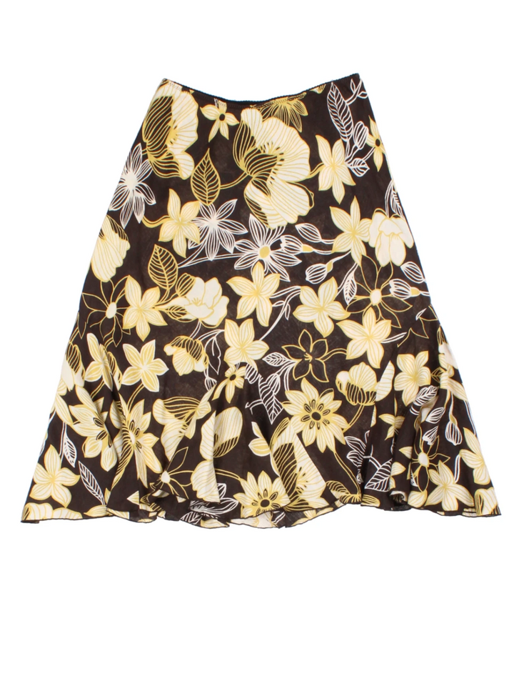 Y2K Hobbs Floral Brown Midi Skirt (Size M)