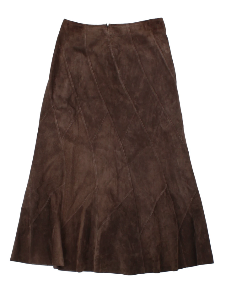 Y2K Monsoon Brown Suede Midi Skirt (Size S)