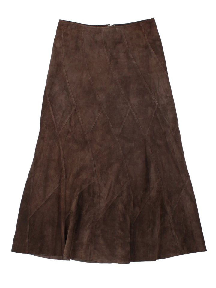 Y2K Monsoon Brown Suede Midi Skirt (Size S)