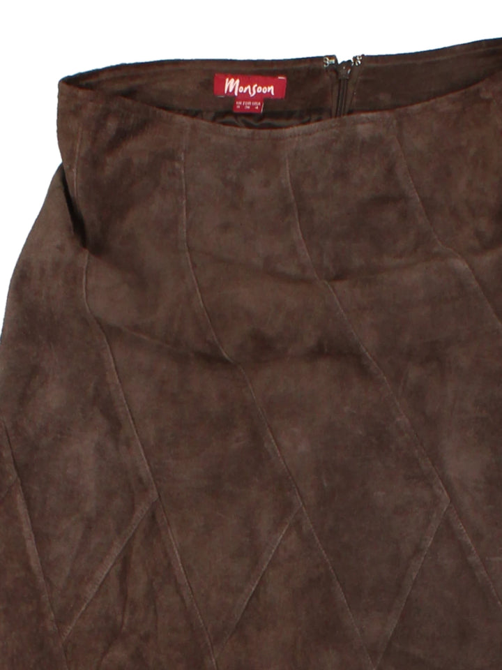 Y2K Monsoon Brown Suede Midi Skirt (Size S)