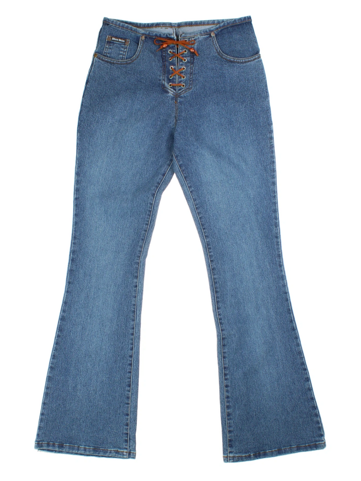 Y2K Blue Flared Lace Up Jeans (Size M)