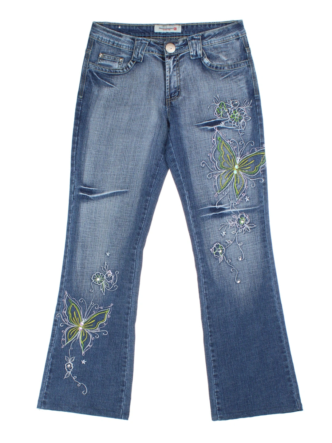 Y2K Blue Embellished Flared Jeans (Size S)