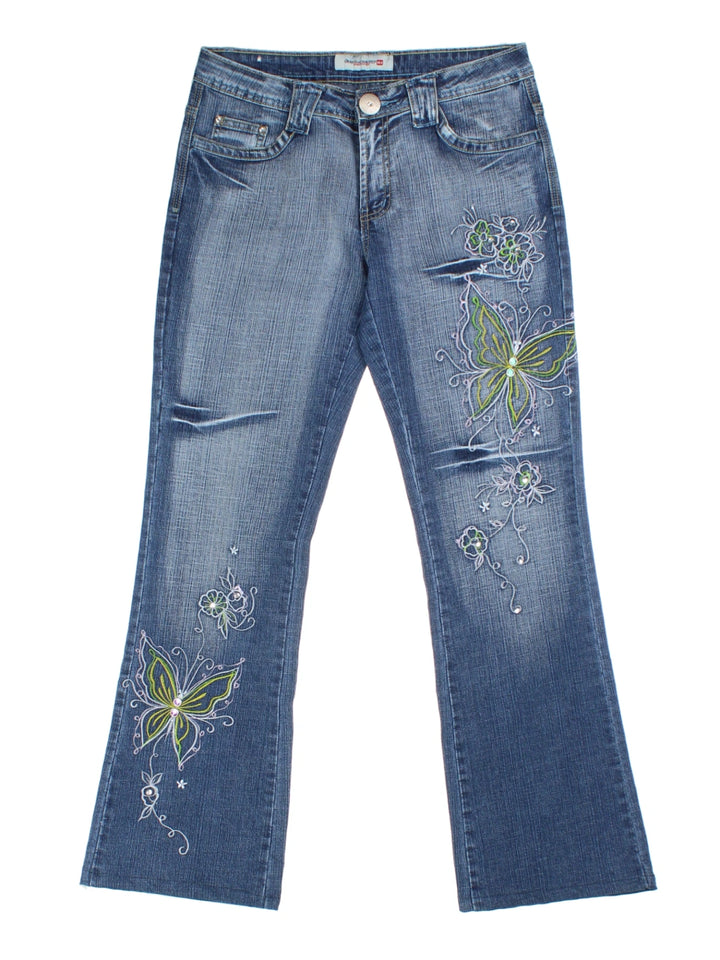 Y2K Blue Embellished Flared Jeans (Size S)