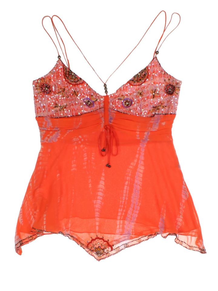 Y2K Orange Spaghetti Strap Top (Size M)