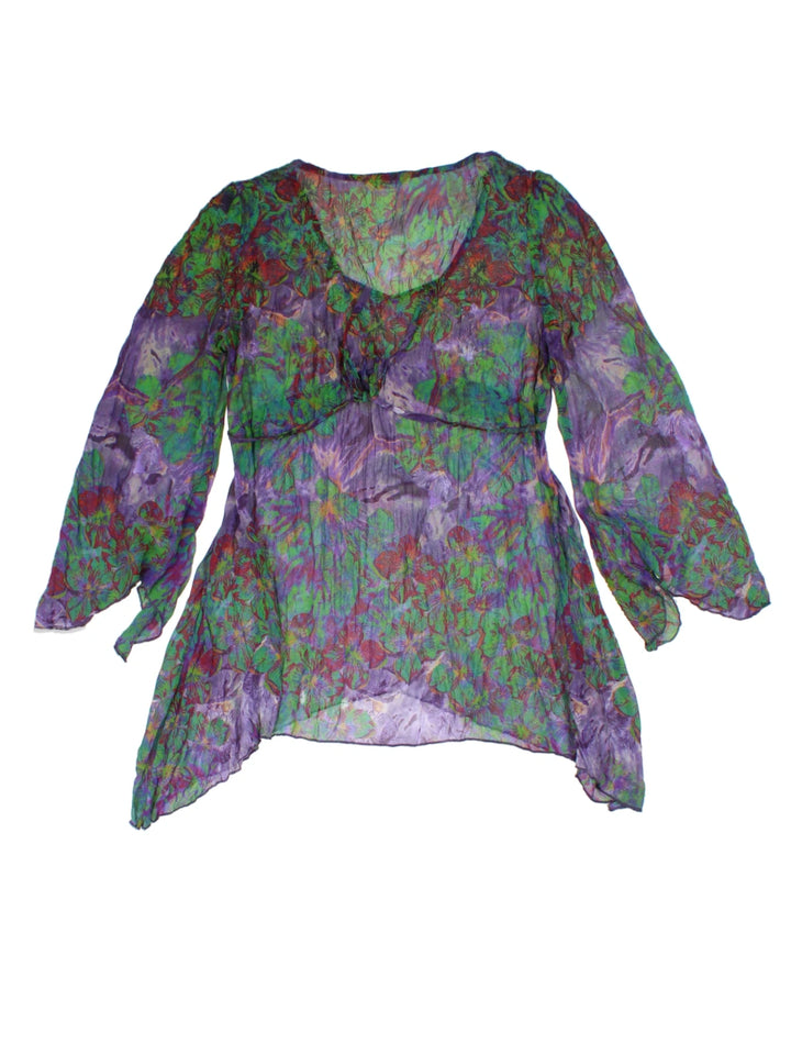 Y2K Purple Floral Top (Size S)