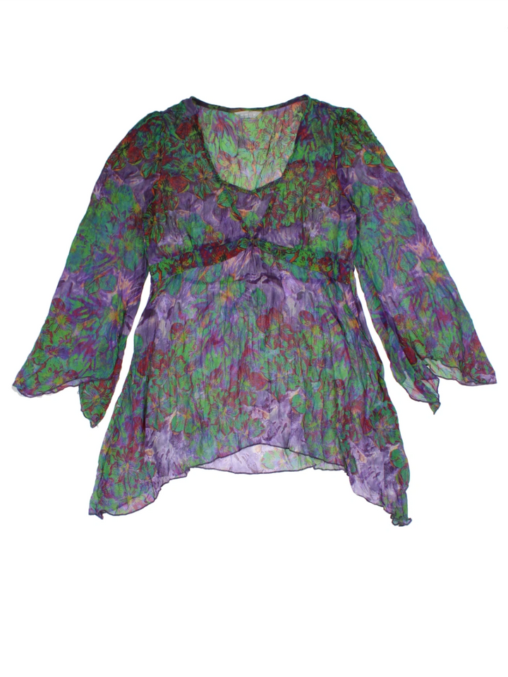 Y2K Purple Floral Top (Size S)