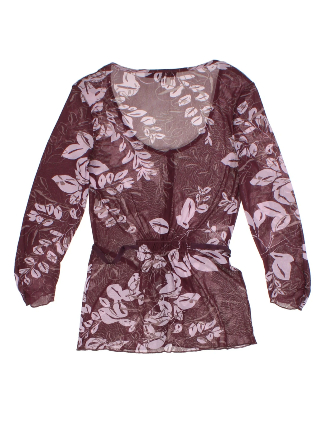 Y2K Floral Sheer Burgundy Button Up Top (Size S)