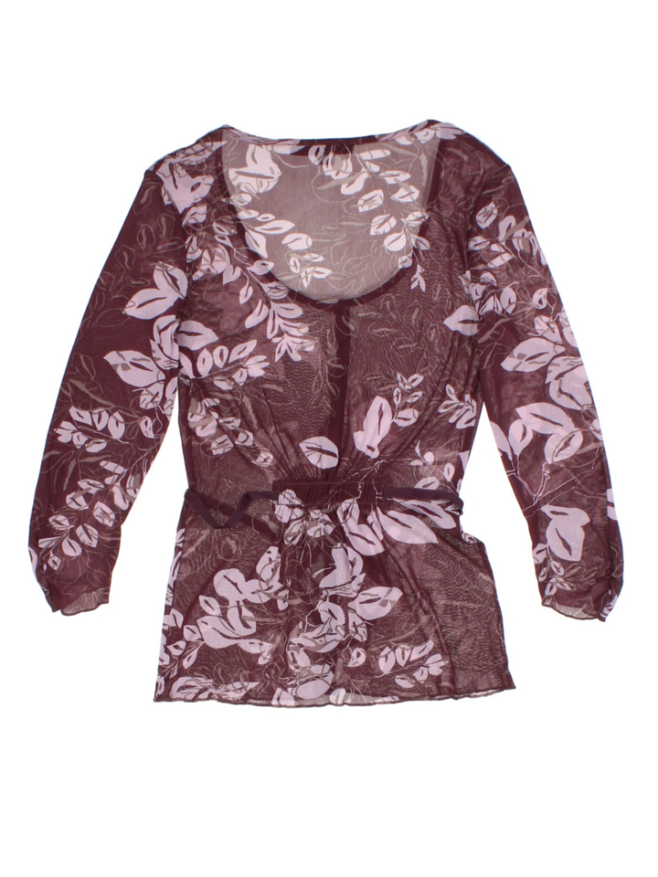 Y2K Floral Sheer Burgundy Button Up Top (Size S)