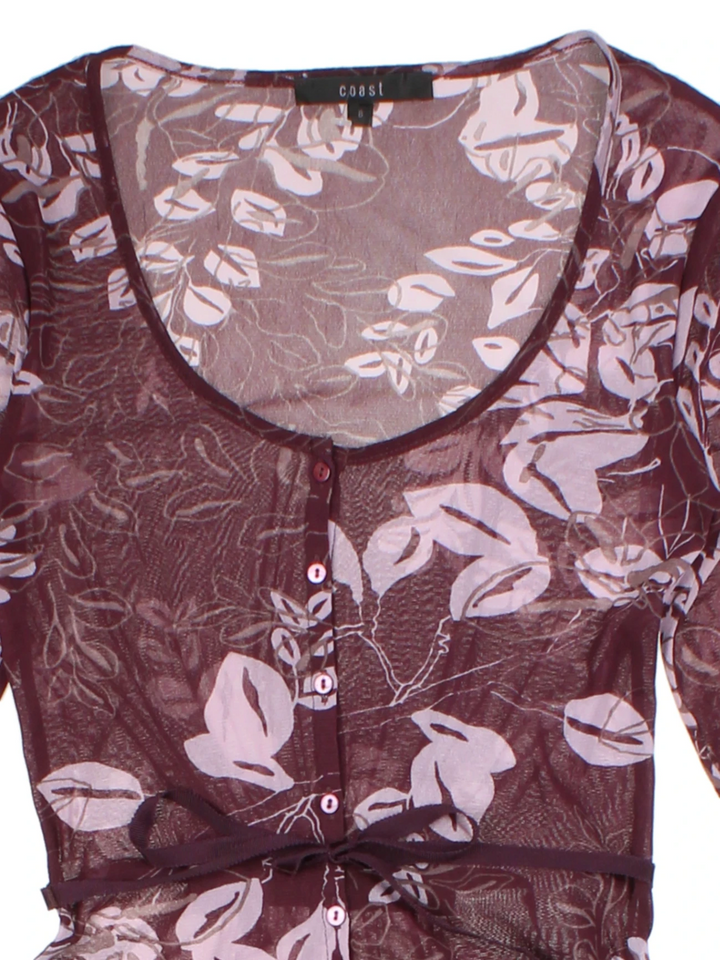 Y2K Floral Sheer Burgundy Button Up Top (Size S)